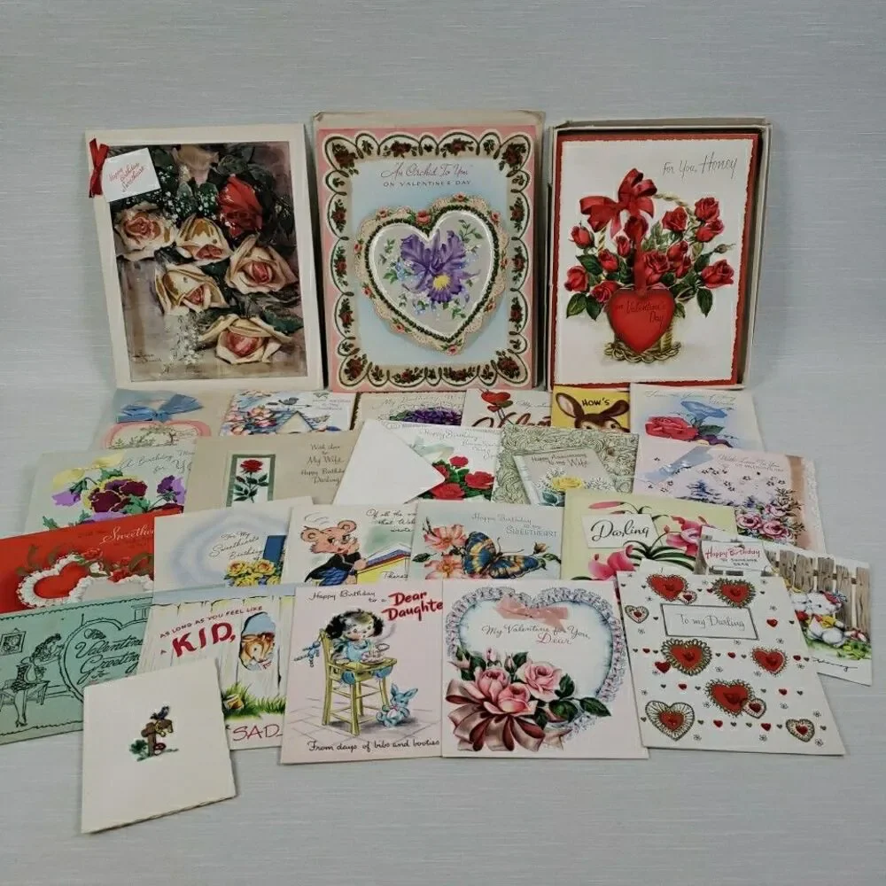 VTG Valentine Birthday Anniversary Cards 26 Used Norcross Gibson Hallmark MCM